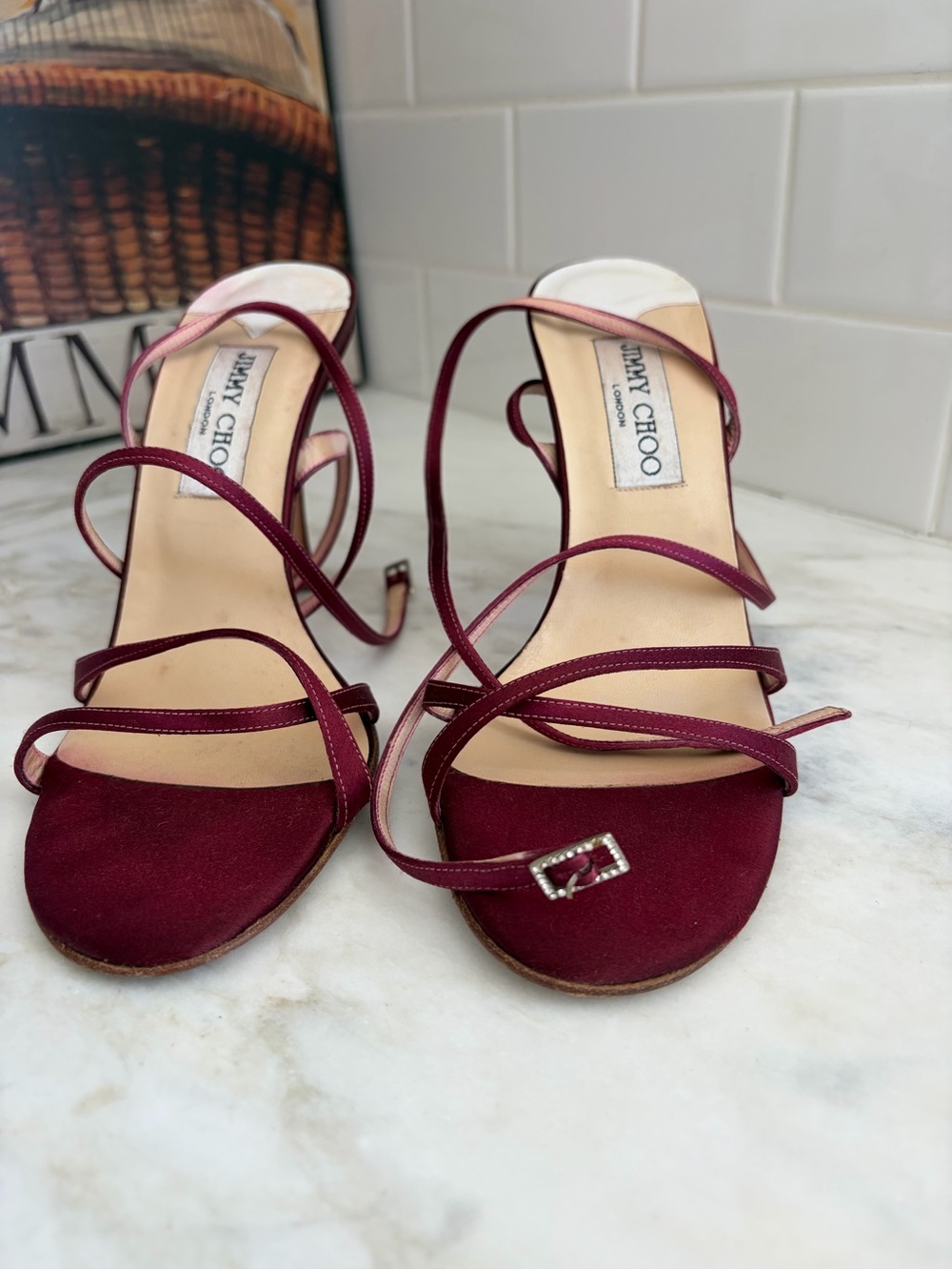Jimmy Choo Wine Red Strappy High-Heel Sandals